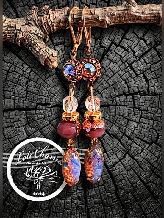 pink opal Jewelry - Victorian Pink AB & Opal Crysfal & Glass Artisan Handmade Gold Plated Earrings